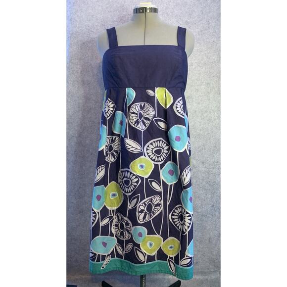 OC By OC Navy Flowered Sundress, Modern Print, Women’s Size 12, Summer Frock - Picture 1 of 13